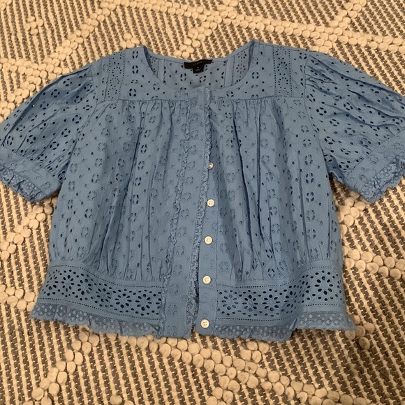 J. Crew Blue Eyelet Blouse - Picture 5 of 8